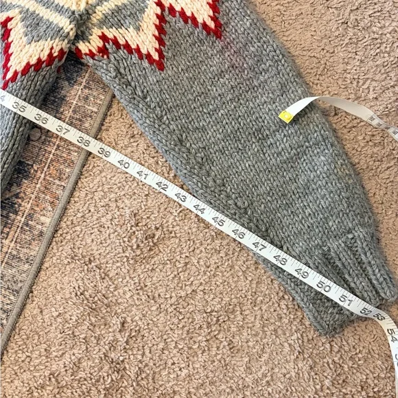 Gray Shawl Collar Zip Sweater with Red and Cream Pattern - Picture 6 of 8